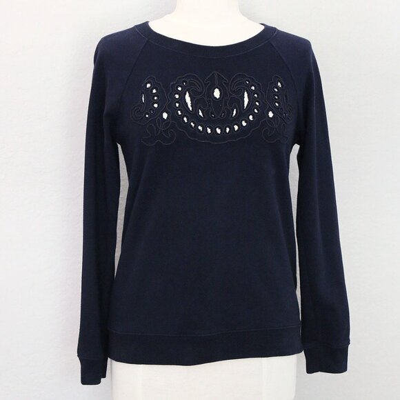 Madewell 100% Cotton Cutout Crewneck Pullover Sweatshirt Navy Blue Size S $72 - Picture 3 of 13